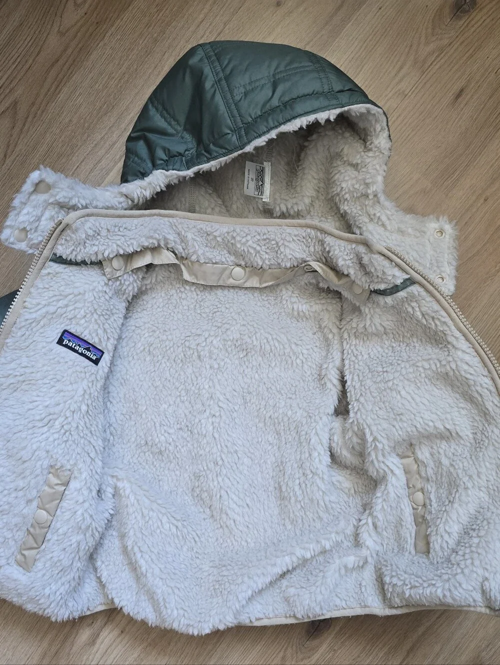 NWOT Patagonia Reversible Hooded Puffer Jacket 3T Blue Green Fleece Toddler